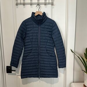 Lululemon Dusky Blue Pack It Down Long Jacket Puffer Coat - No hood - Size 6